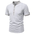 thumbnail image 4 of Tfken Summer Casual Tshirts Shirts For Men Solid Color Crewneck Short Sleeve Tops With Button Fashion Breathable Daily Wear Male T-Shirts Classic Gray, 4 of 4