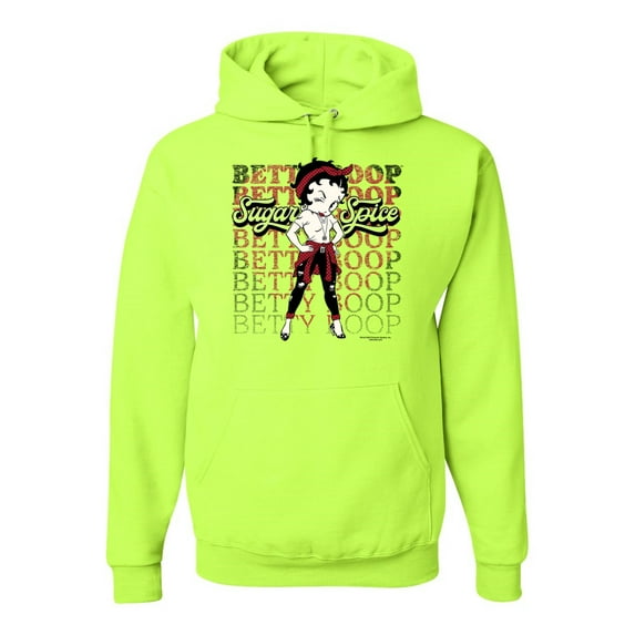 Wild Bobby, Betty Boop Sugar and Spice Wink Betty Boop Unisex Hoodie Sweatshirt, Safety Green, Small