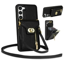 Mantto for Samsung Galaxy A54 5G Back Zipper Wallet Case with Detachable Shoulder Strap,Luxury Metal Buckle Card Slots Shockproof Premium PU Leather Stand Crossbody Phone Case for Women Men,Black