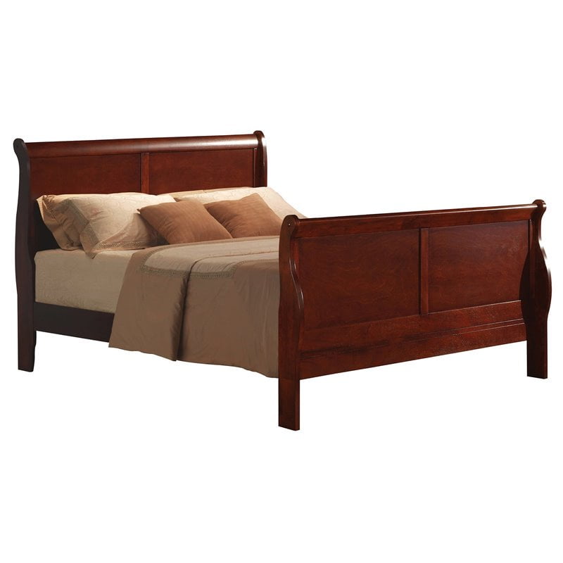 Traditional Style Queen Sleigh Bed, Cherry Wood King Size Headboard And Footboard