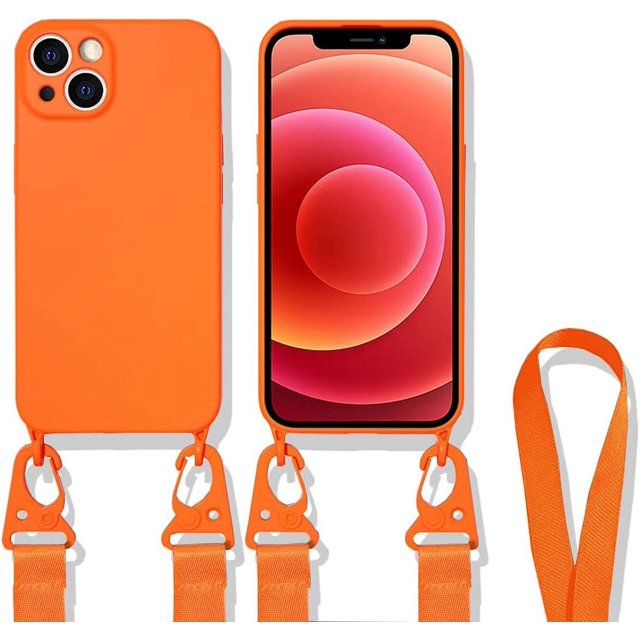 HAHDAXIA Crossbody Lanyard Case Compatible with iPhone\u200213 Pro, Lens Protection Soft Silicone Shockproof Protector Case with Adjustable Shoulder Strap Removable Neck Strap (Orange, iPhone