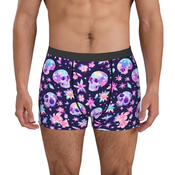 Balery crystal Skull flower cool Calzoncillos bóxer para hombre, ropa interior de algodón suave y transpirable con cinturilla de nailon-XX-Large