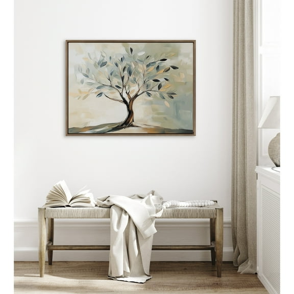 Kate and Laurel Sylvie Olive Tree Abstract Landscape Framed Canvas Wall Art by The Creative Bunch Studio, 41.5x31.5 Gold, Soft Nature Landscape Art for Wall