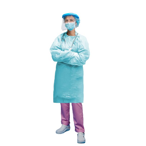 Disposable Gowns Polyethylene Elastic Wrist Blue 200 count x-large 45 in length