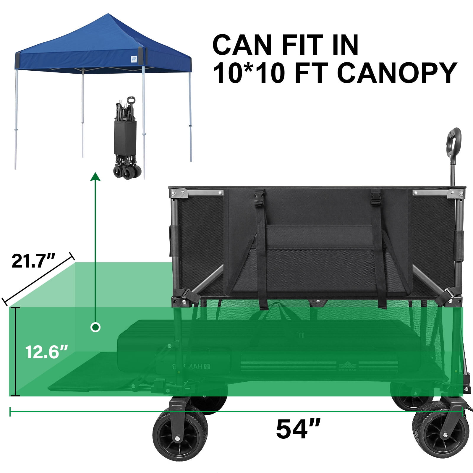 Double Decker Wagon 600lb Capacity & 400L Collapsible Sports Wagon with Big Wheels 54" for Camping Fishing & Outdoor Use