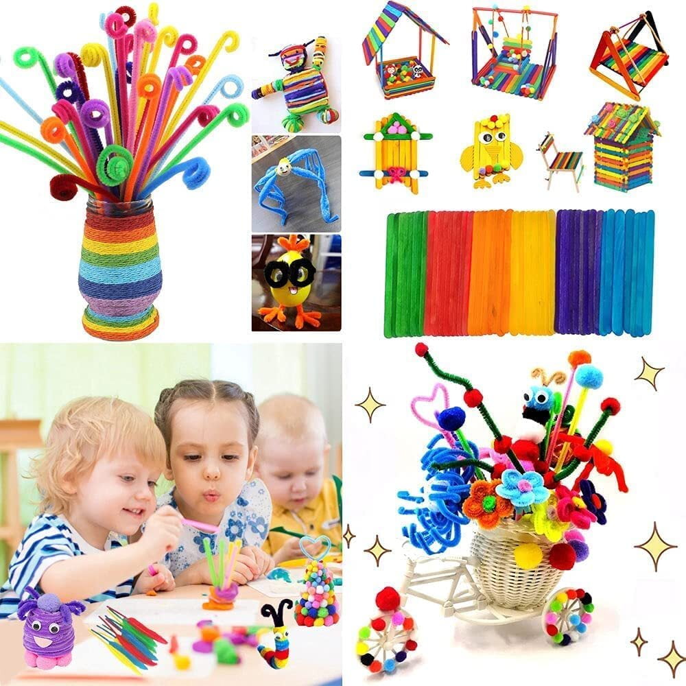 AOWEE Kids Art Craft Kit, Creative Craft DIY Art Supplies for Toddlers, Glitter Glue, Pom poms, Pipe Cleaners, Sequins, Felt, Wiggle Eyes, Feather for Kids Birthday