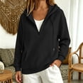 thumbnail image 2 of HOSIA Quarter Zip Hoodie for Women Plain Winter Boho Loose Tunic Sweatshirt Hooded Sweatshirts Fall Loose Fit Cute Comfy Oversized Casual Fashion Fashion Track Jacket with Pockets Black S, 2 of 9