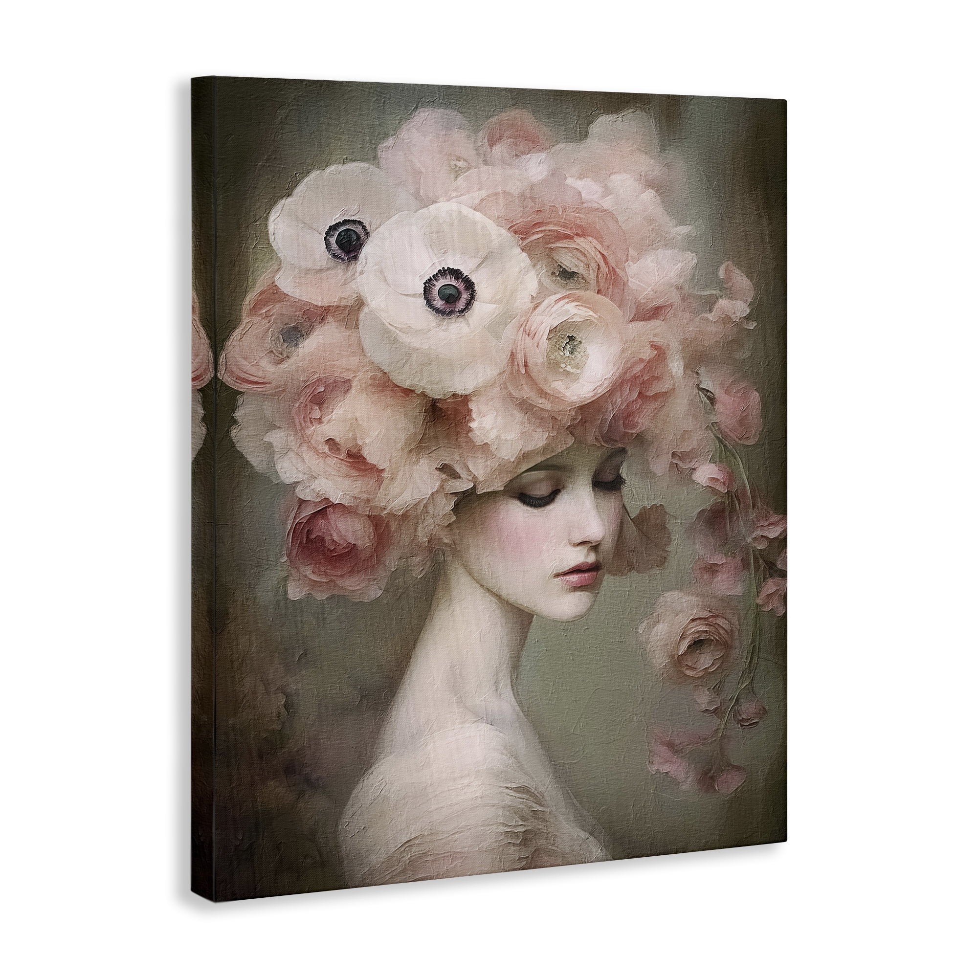 Stupell Industries Woman & Blush Florals Novelty Painting Gallery Wrapped Canvas Art Print Wall Art, 36 x 48