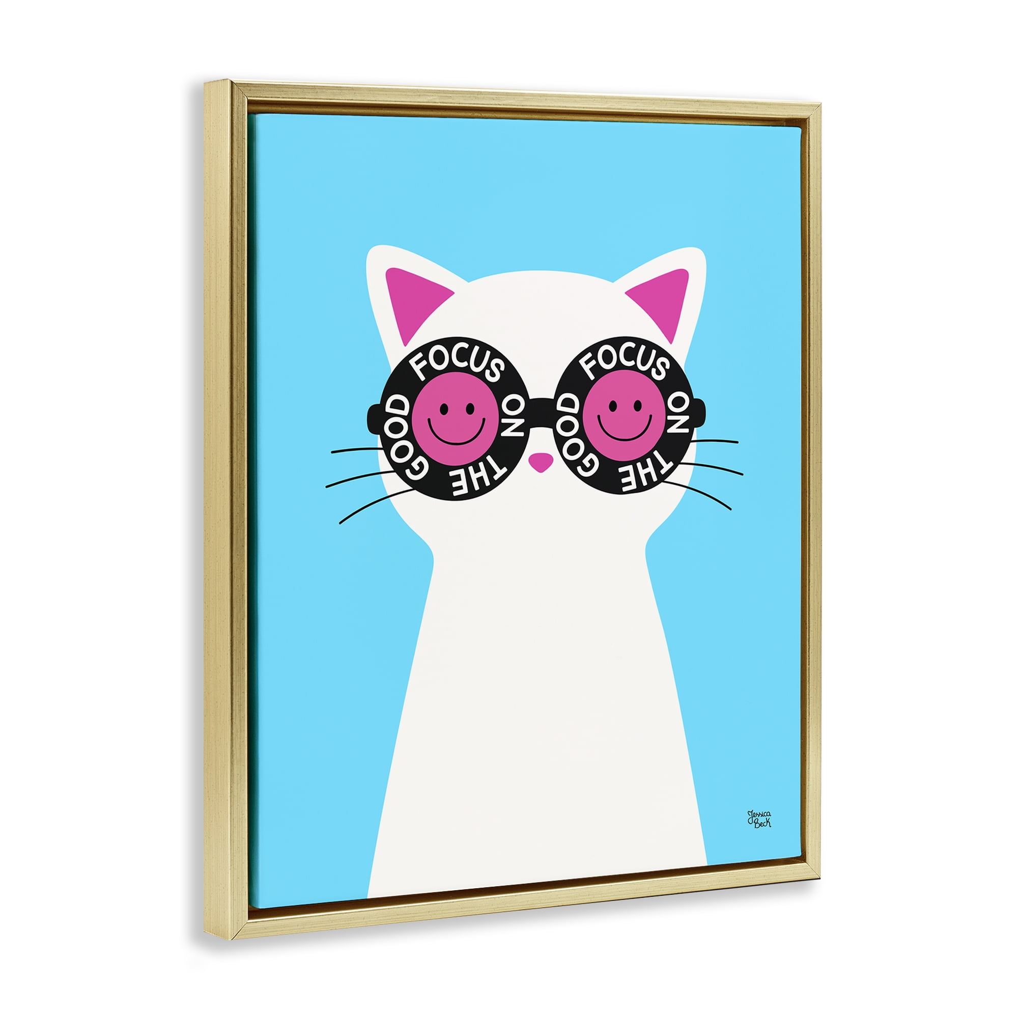 Stupell Industries Focus On Good Cat Animals Painting Gold Floater Framed Canvas Art Print Wall Art, 17 x 21
