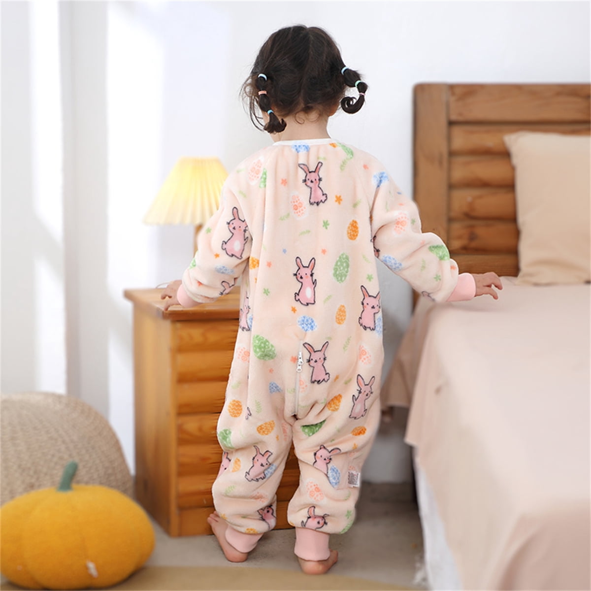 WIBACKER 9M-6Y Baby Warm Flannel Sleeping Bag with Feet, Rabbit Sleepsuit, Kids Toddler Girls Double Zipper Wearable Sleep Sack