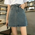 thumbnail image 4 of BUWTTER Womens Skirts Casual Summer Solid Color Mini High Waist A Line Comfortable Soft Lightweight Denim Blue Skirt L, 4 of 7
