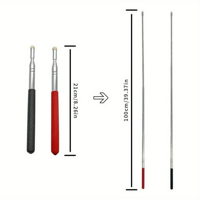 QUTETN 2-Telescopic Extendable Teachers Pointer Sticks with Felt Head - 39” (Red & Black) Extendable Range Durable Non-Battery Needed for Teachers Guides Coaches Presentations & Class