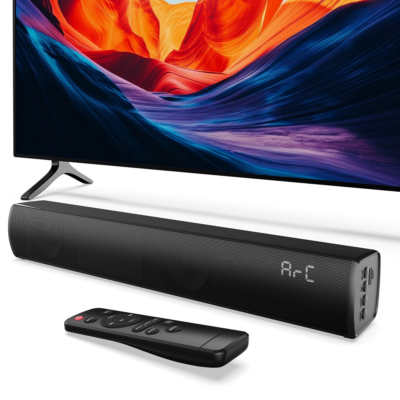 Wireless Bluetooth Sound Bar for Smart TV, 2.0 Channel Home Theater Speaker System with HDMI ARC/Optical/AUX/USB, Surround Sound Audio Bar for TV, PC, Gaming and Projector, 3 EQ Modes, Black