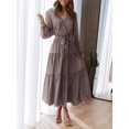 thumbnail image 4 of Vestido largo PRETTYGARDEN para mujer, estampado floral, manga larga, marrón, 4 of 6