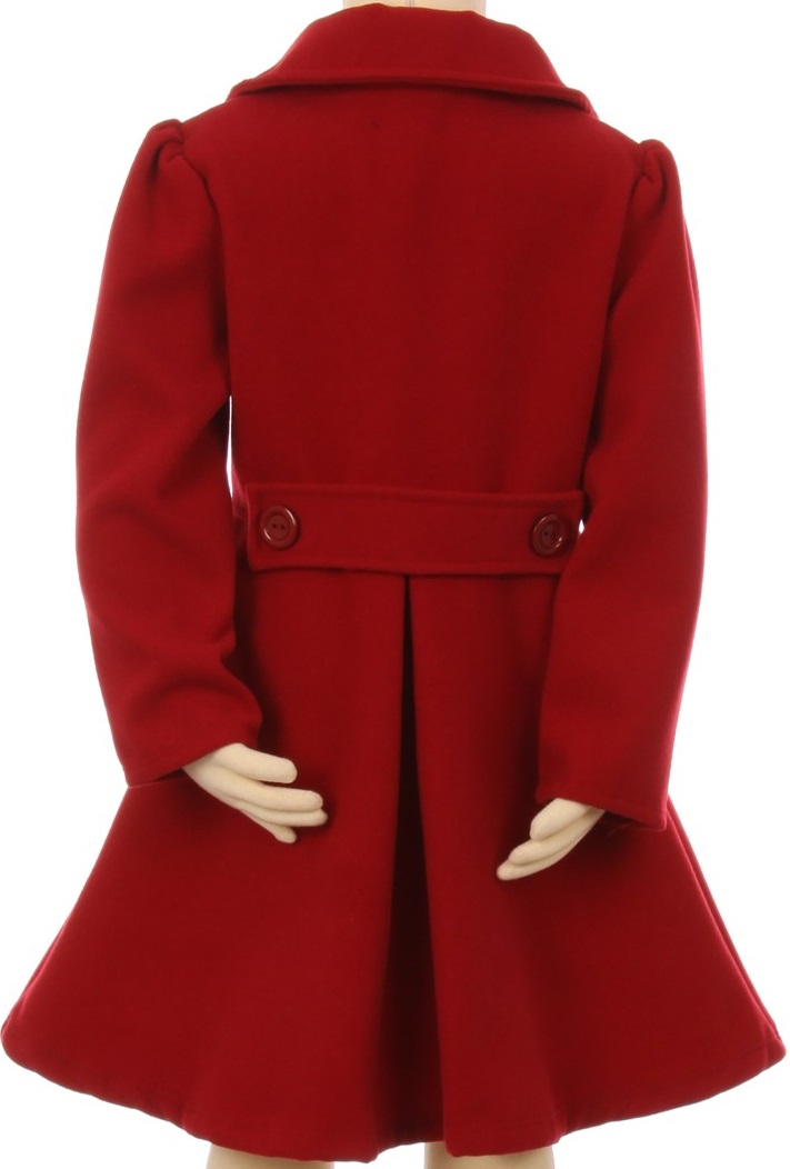 Big Girls Girls Dress Coat Long Sleeve Button Pocket Long Winter Coat Outerwear Red 16 (2J0K4S9) - image 2 of 5