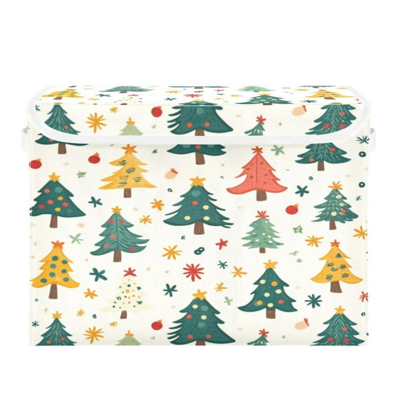 Storage Box With Lid 16.5x12.6x11.8In Foldable Stacked Household Storage Box Cartoon Christmas Tree Cute
