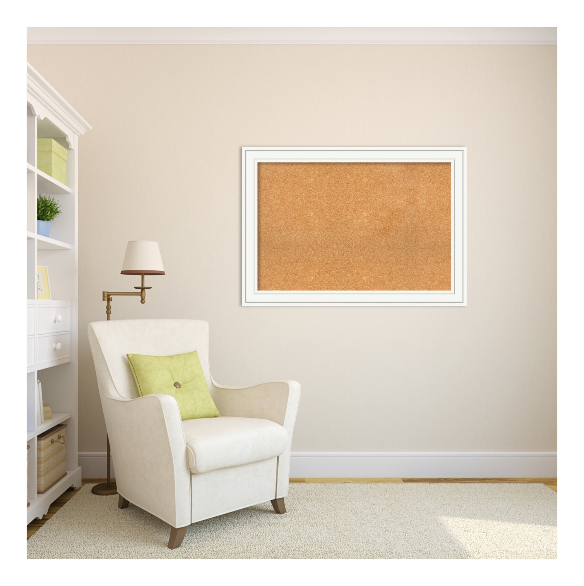 Amanti Art White Cork Board Wood Framed Craftsman White Bulletin Board 41 in. x 29 in.