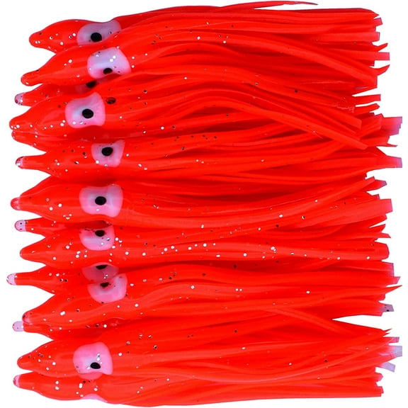 30pcs 3" Soft Octopus Skirt Fishing Lure Squid Skirts Trolling Fishing Lures Baits for Saltwater Fishing 7.5cm (Red)