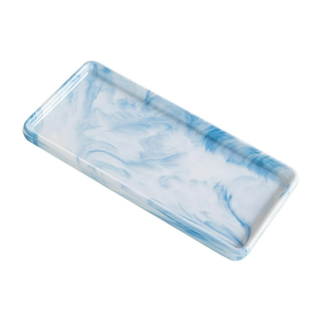 Bandeja de servicio con textura de mármol, bandeja de almacenamiento para baño, cocina, encimera y comedor. Azul Pequeño