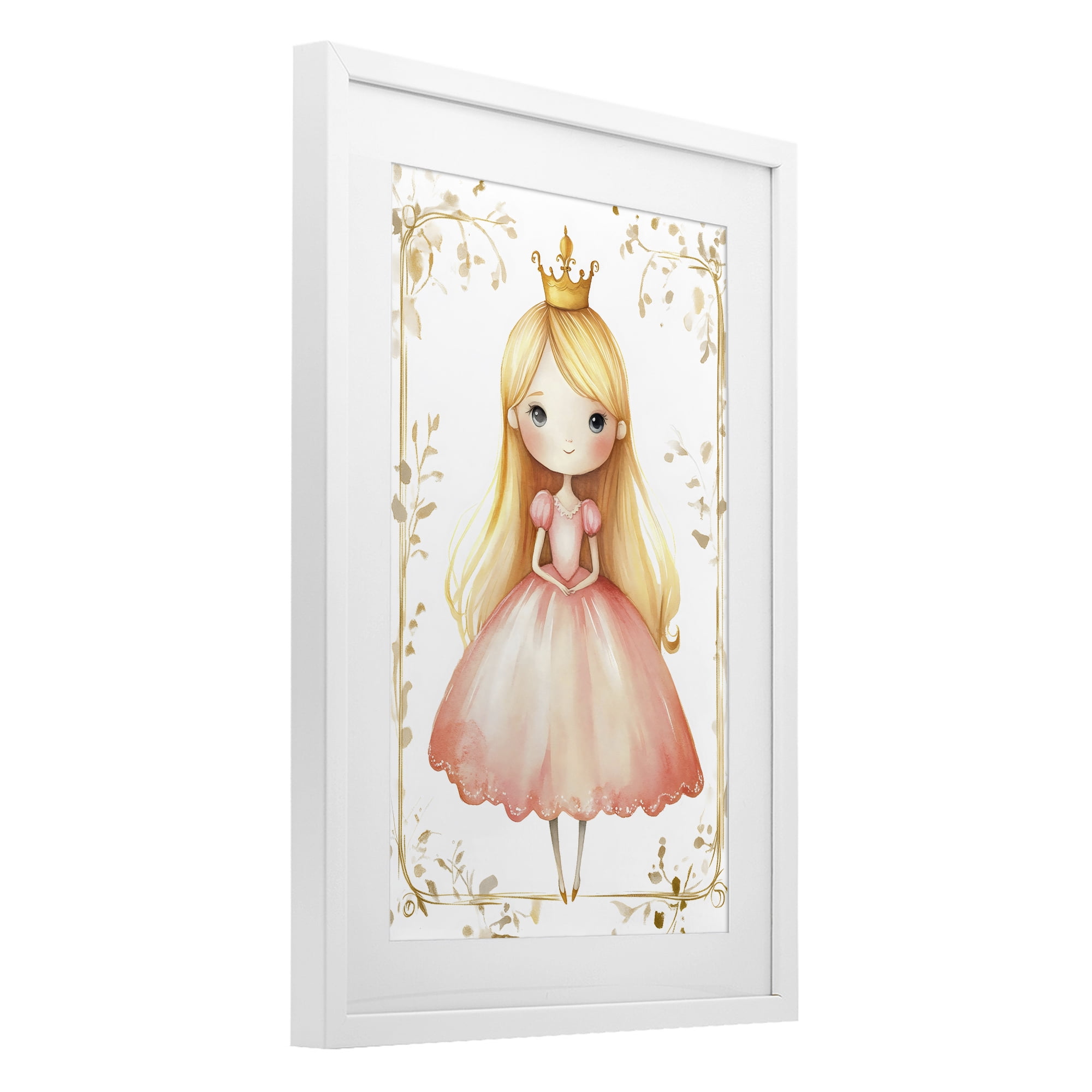 Stupell Industries Golden Crown Fairytale Princess White Framed Print Under Glass, design by Creative Studio