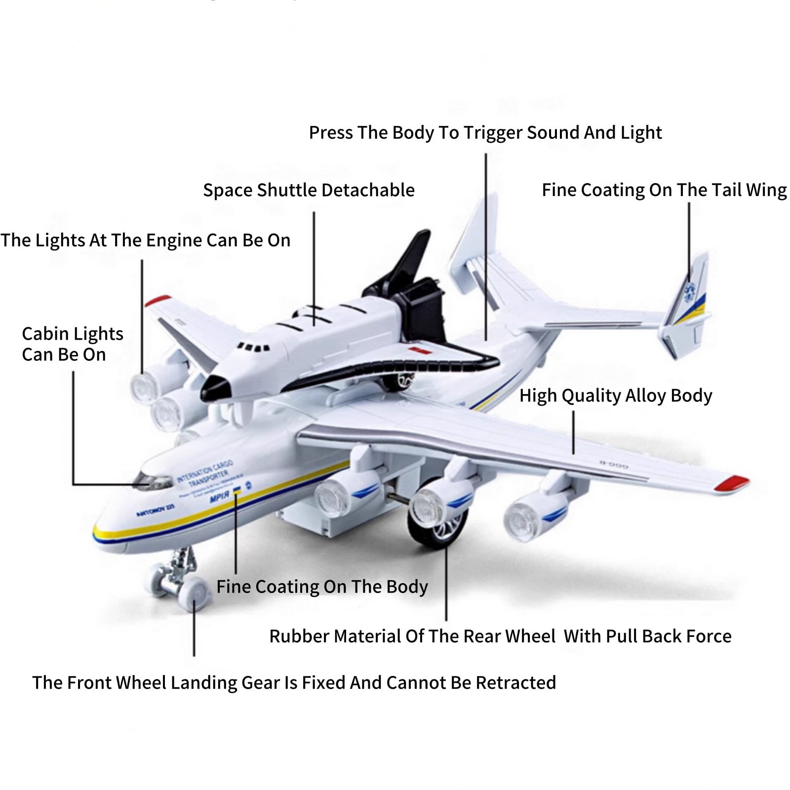 NATEFEMIN An-225 Mriya Plane Model with Buran Orbiter 1/400 Scale Diecast Display with Sound Light For Collectors