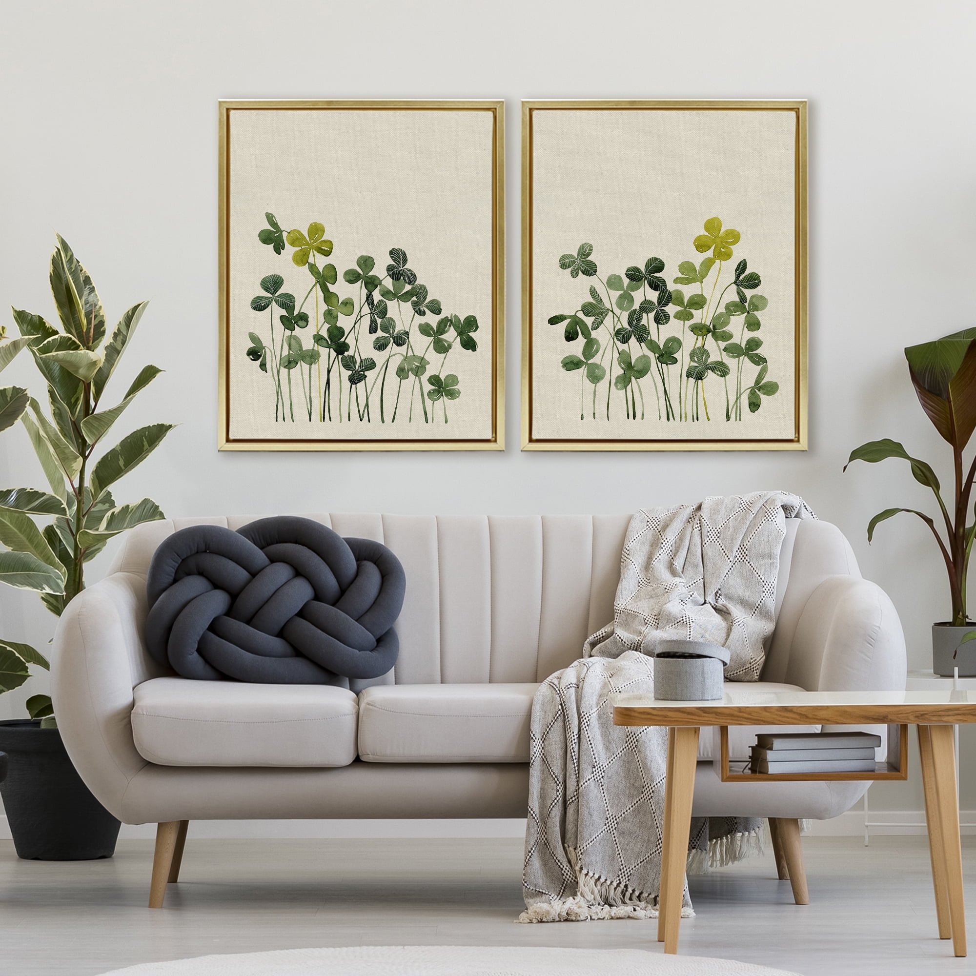 Minimal Hidden Gems 2 Piece Gold Framed Floater Canvas Set, design by Grace Popp