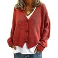 thumbnail image 1 of Chandail Femme Tricoté Décontracté Col en V Cardigan Couleur Unie, 1 of 4