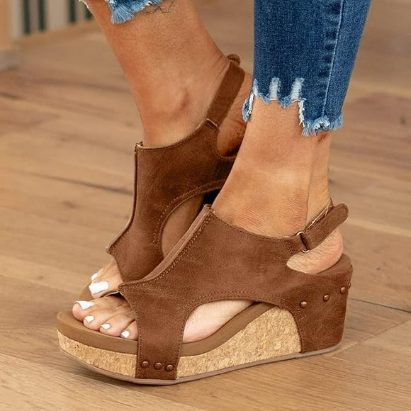 Womens Open Toe Dressy Summer Platform Sandals Slip on Buckle Ankle Strap Wedges Sandals Boho Casual Beach Sandals Clearance Sale