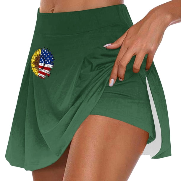 Faldas de Verano para las Mujeres Impresión Hoja Plisado Tenis Atlético Elástico Pantalones Cortos, Falso Dos Piezas Pantalones Falda para Diario