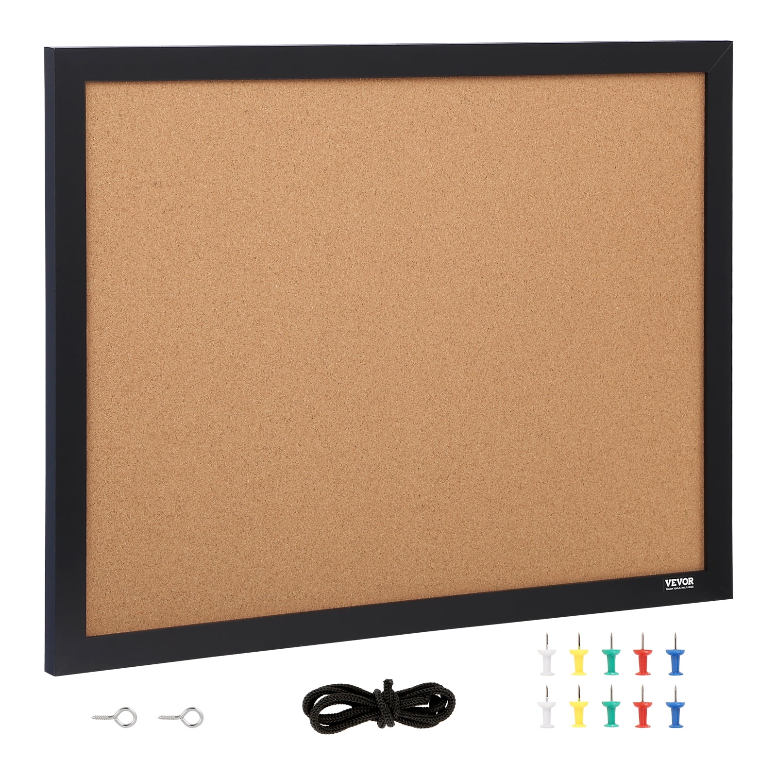 VEVOR Cork Board Bulletin Board 24" x 18" Notice Board Office Memo Board with MDF Sticker Frame Cork Bulletin Board Wall Mounted Board for Office Home and School with 10 Push Pins