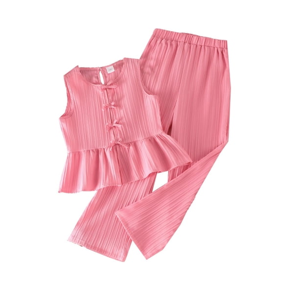 Taqqpue Girls 2 Piece Outfits Cute Kid Clothes Cotton Sleeveless Ruffle Tank Top and Pants Set Summer Clothes 8-13 Year