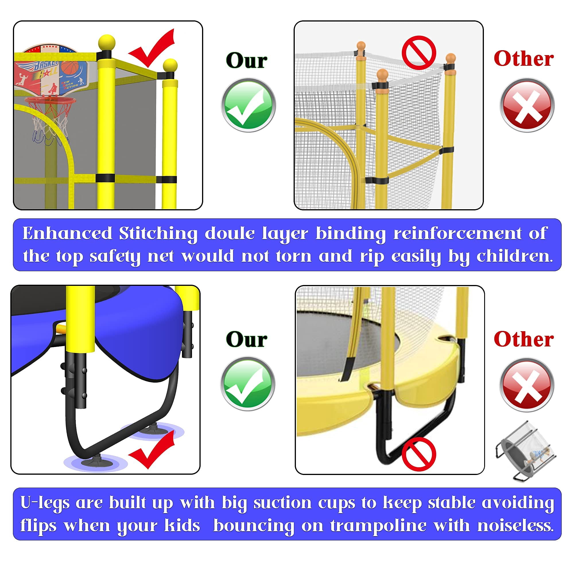 60" Trampoline for Kids, 5 FT Indoor & Outdoor Toddler Baby Trampoline with Basketball Hoop, Safety Enclosure, Birthday Gifts for Kids, Gifts for Boy and Girl, Age 3-8
