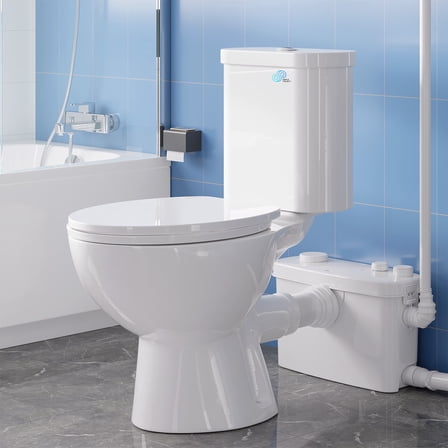 SUPERFLO 500W Macerating Toilet System with 4-Inlet, Upflush Toilet for Basement, Powerful 1.6GPF Flush & Quiet Macerator Pump System, Durable Pump, Extension Pipe - Easy Install, Space Saving