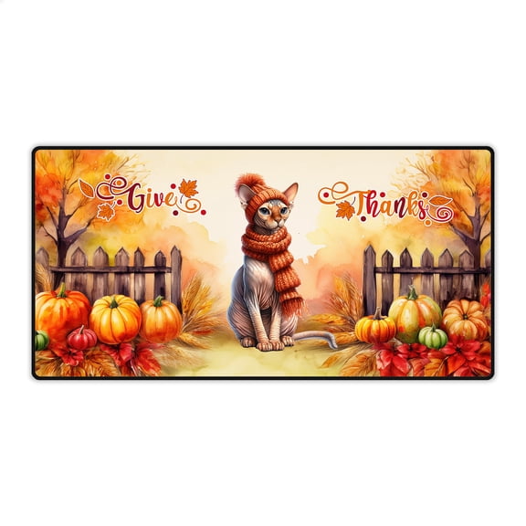 Happy Thanksgiving Sphynx Give Thanks Fall Beanie Scarf Welcome Desk Mat Full Keyboard Mouse Pad Cat Lover Kitten Owner Gifts Idea Large Mousepad - 00020