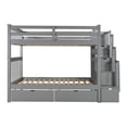 thumbnail image 4 of Full Over Full Bunk Bed with Shelves & 6 Storage Drawers, Solid Wooden Bunk Bed Frame with Storag Staircase & Safety Guardrail, Detachable Bunk Beds for Kids Teens Adults, Gray, 4 of 9