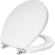 Toilet Seat with Chrome Hinges, Slow Close Wood Seat, Secure Metal Hinges, Easy Install, Made in USA, Round, White