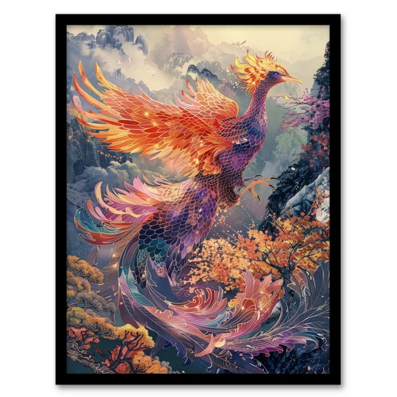 Artery8 Magical Phoenix Colourful Fantasy Concept Art For Living Room Art Print Framed Poster Wall Decor 12x16 inch