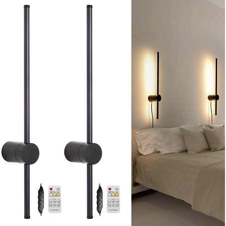 

MANXING RC Dimmable Modern Plug in Wall Sconce Set of Two LED Black Wall Lights with Plug Dimmer 23.6 inches Wall Lamp with Memory Function Original Brand Lighting