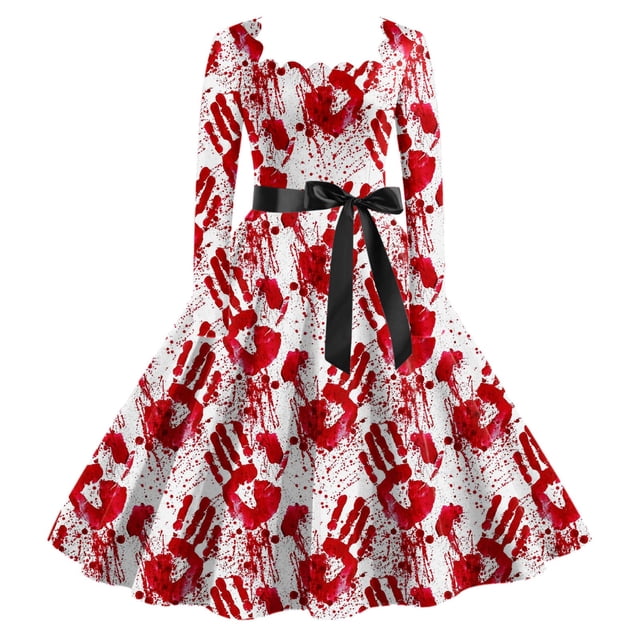 Halloween pour Femmes Robe Tunique Évasée Imprimée Invité de Mariage Tenue Formelle