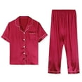 thumbnail image 2 of Unique Bargains Men's Button Down Satin Pajama Sets Short Sleeves Nightwear Small Burgundy, 2 of 6