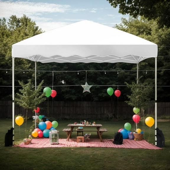 GVN Backyard Garden Canopy, Camping Canopy Screen Tent,Foldable 10 X 10 Feet Pop up Canopy Tent with Wheeled Bag-White