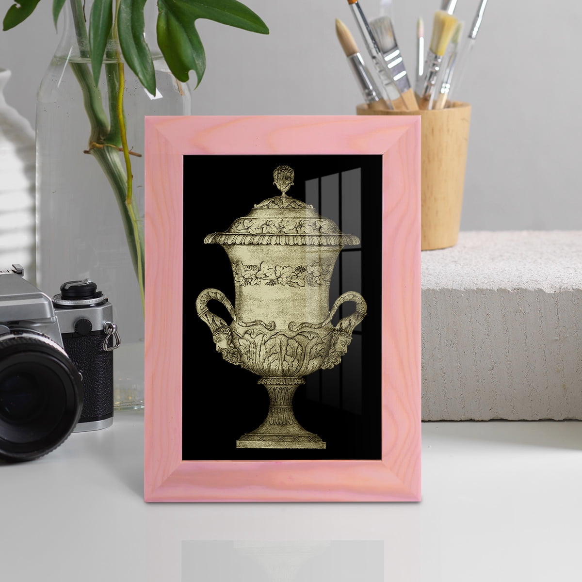 Garden Antiquities IV -Framed Print w/glass-Sunset Pink
