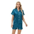 thumbnail image 2 of Xyxonk Silk Satin Pajamas for Women Comfy Button Up Lounge Set Short Sleeve Shirt and Womens Pajama Pants Classic Lounge 2 Piece Homewear Royal Blue 2XL, 2 of 7