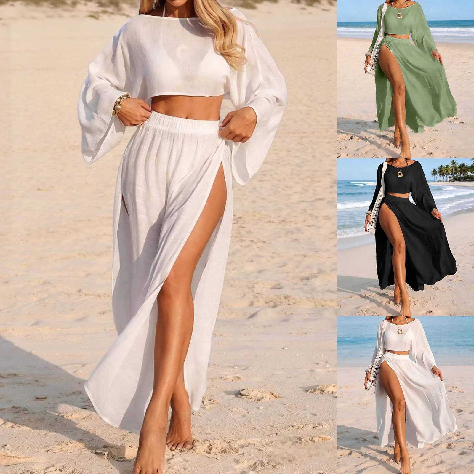 AGWOLF Cover Up for Swimwear Women Set Mesh Knit Bathing Suits Cover Ups 2 Piece Bikini Coverup Beach Swimwear Black M