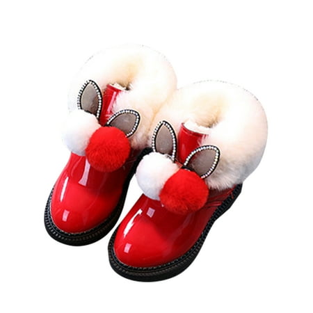 

SIMANLAN Girls Casual Ankle Booties Plush Warm Lined Snow Boot Walking Comfort Round Toe Winter Boots Red 11C