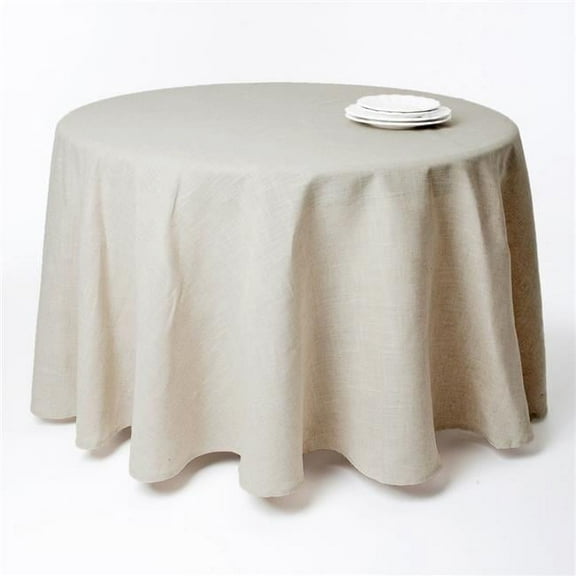 SARO  96 in. Round Toscana Linen Blend Tablecloth - Natural