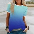 thumbnail image 3 of Scyoekwg Womens Short Sleeve Shirts Round Neck Basic Tops Lightweight Trendy Gradient Color Loose Dressy Casual Blouses Shirts Blouses (Blue,L), 3 of 5
