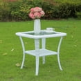 thumbnail image 4 of VIVIJASON Outdoor Wicker Side Table, All-Weather Rattan Patio Side Table Bistro Table with 2-Tier, Tempered Glass Top Square End Table for Indoor, Balcony, Garden, Porch, Deck, White, 4 of 6
