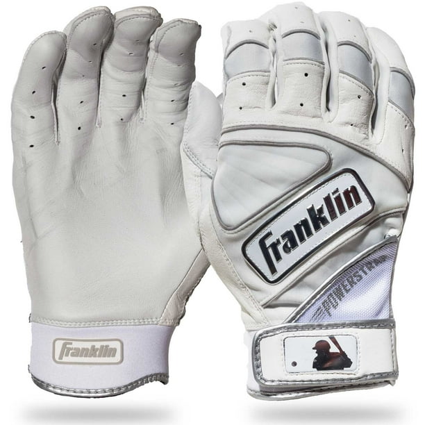 Franklin Sports MLB Batting Gloves Powerstrap White Chrome Adult XLarge
