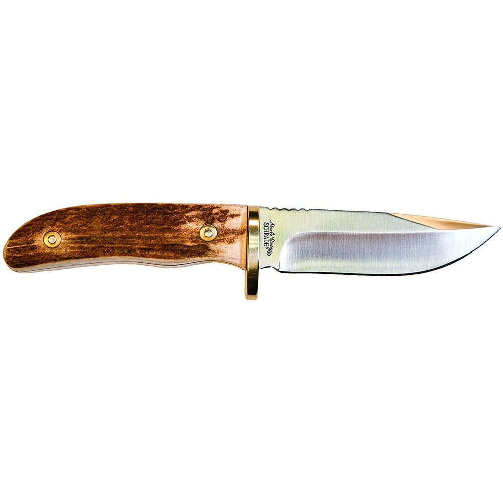 Hunting Fixed Blade Knife, 3" D2 Satin Blade, Stag Horn Handles, Sheath